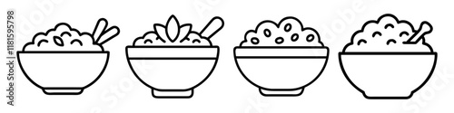 oatmeal bowl icon, foods line art, foods vector - simple black line art icon of oatmeal bowl perfect for logos, and foods -themed designs.