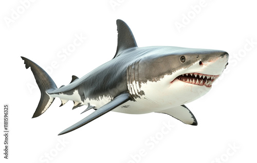 Great white shark swimming powerfully in the ocean, showing sharp teeth and muscular body, representing marine life, predator strength, and nature isolated on transparent background photo