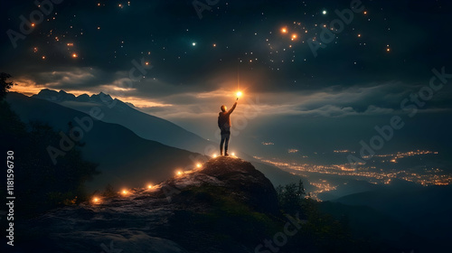 Explorer Holds Light Above ...