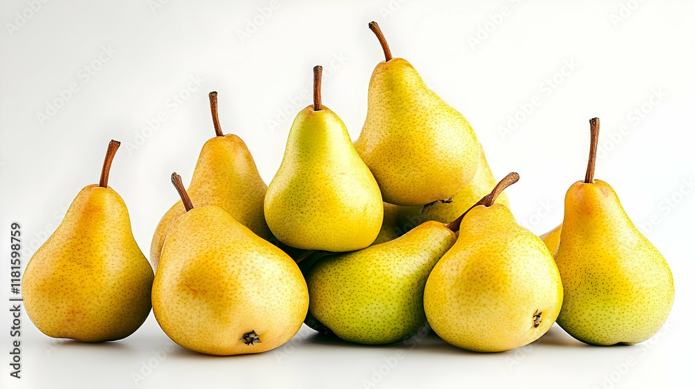 Ripe Pears Shine Brightly on White, Fresh and Ready to Eat Ripe Pears Shine Brightly on White, Fresh and Ready to Eat