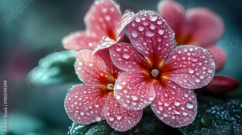 Pink Flowers Bloom with Dew...