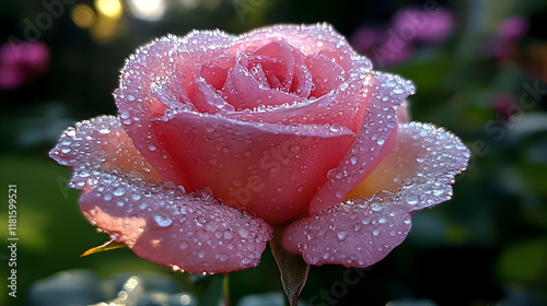 Pink Rose Glistens with Dew...