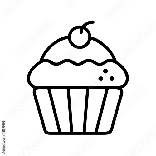 cupcake icon, foods line art, foods vector - simple black line art icon of cupcake perfect for logos, and foods -themed designs.