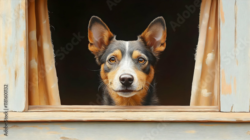 Dog Looks Out Window Curiou...