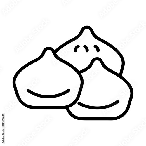 dumplings icon, foods line art, foods vector - simple black line art icon of dumplings perfect for logos, and foods -themed designs.