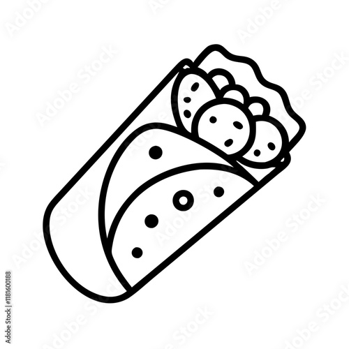 falafel wrap icon, foods line art, foods vector - simple black line art icon of falafel wrap perfect for logos, and foods -themed designs.