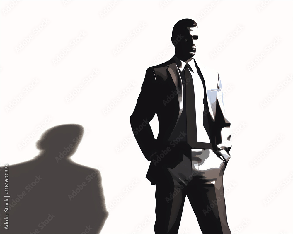 Obraz premium Modern Businessman Silhouette Illustration with Shadow and Tailored Suit