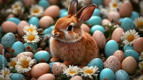 Bunny Rests Among Colorful ...