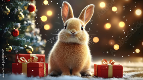 Cute Bunny Celebrates Winte...