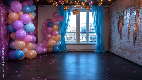 Balloons Decorate Room with...
