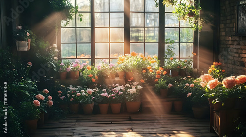 Sunlight Illuminates Potted...