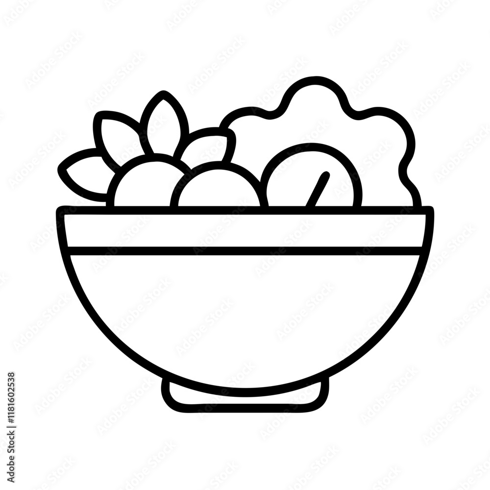 salad bowl icon, foods line art, foods vector - simple black line art icon of salad bowl perfect for logos, and foods -themed designs. salad bowl icon, foods line art, foods vector - simple black line art icon of salad bowl perfect for logos, and foods -themed designs.