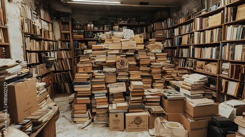 Books Stacked and Shelved F...