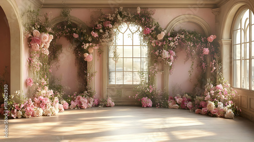 Pink Flowers Adorn Arches a...