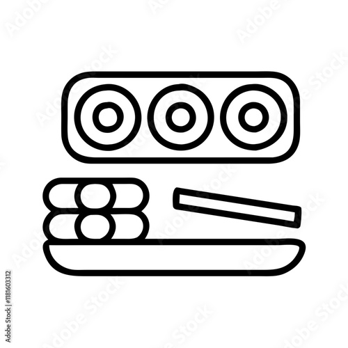 sushi roll icon, foods line art, foods vector - simple black line art icon of sushi roll perfect for logos, and foods -themed designs.