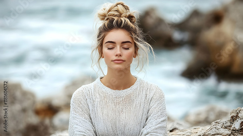Woman Meditates by Ocean: F...