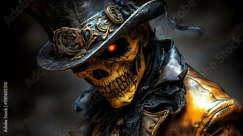 Golden Skull Wearing Ornate...