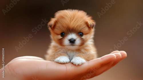 Tiny Puppy Sits Calmly in a...