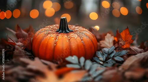 Glittery Pumpkin Sits Among...