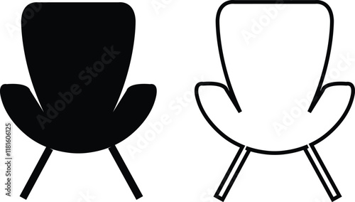 Office armchair icon set. Furniture for office Interior. Wireframe low poly mesh flat and line vector collection isolated on transparent background. Gaming chairs comfortable equipment for work