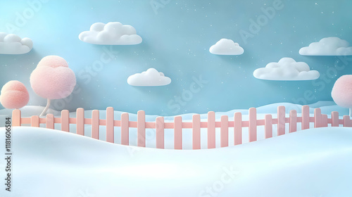 Pink Fence Stands in Snowy ...