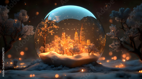 Winter Cityscape in Snow Gl...