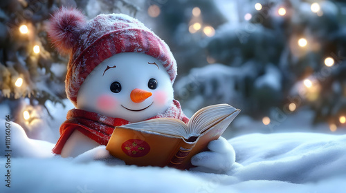 Snowman Reads a Book in Sno...