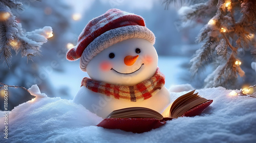 Snowman Reads a Book in Win...