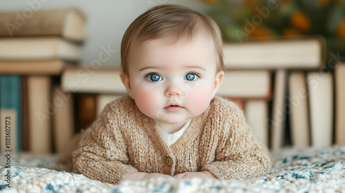 Baby Lies on Blanket with B...