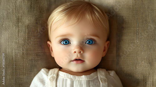 Baby Looks Up with Big Blue...
