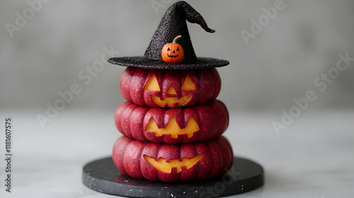 Stacked Pumpkins Wear Witch...