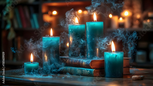 Teal Candles Burn and Smoke...
