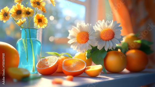 Oranges and Flowers Bask in...