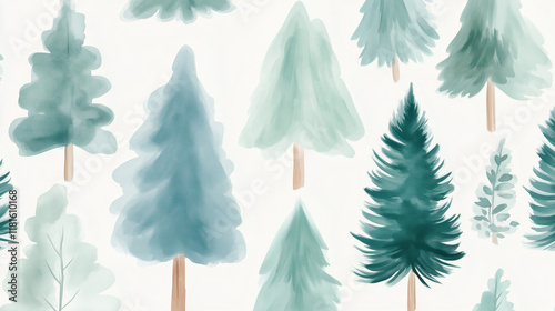 Watercolor trees in green and blue create a calming, tranquil setting photo