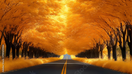 Golden Autumn Road Winds Th...