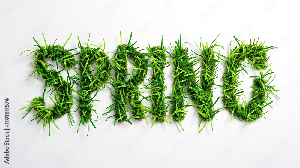Spring concept composed of flowers and green grass, paired with a clean white background, text space, evoking a spring atmosphere Spring concept composed of flowers and green grass, paired with a clean white background, text space, evoking a spring atmosphere
