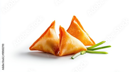 A pastel watercolor depiction of crispy crab rangoon arranged with dipping sauce, delicately painted on a clean white background. photo