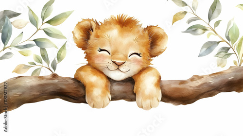 Cute Lion Cub Sleeps Peacef...