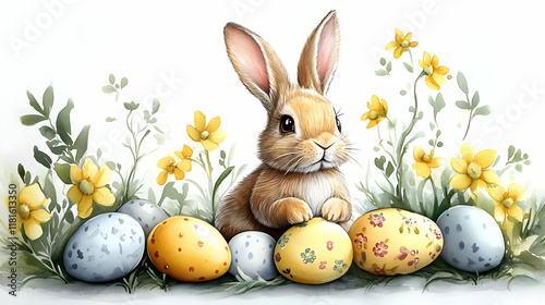 Cute Bunny Celebrates Sprin...