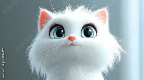 White Kitten Looks Up Curio...