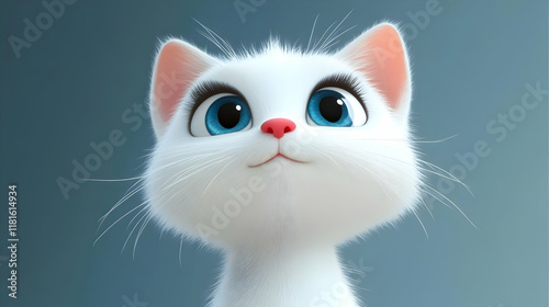 White Cat Looks Up with Cur...
