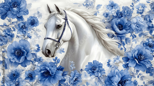 White Horse Grazes Peaceful...