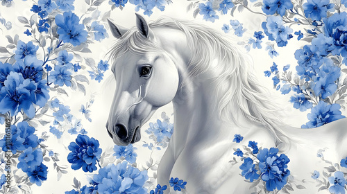 White Horse Grazes Peaceful...