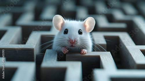 White Mouse Explores Wooden...