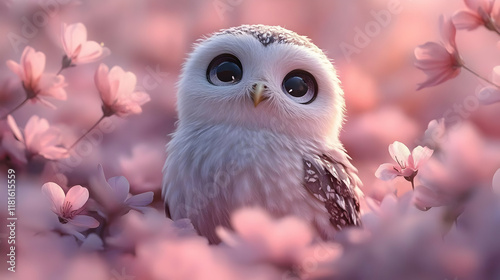 Cute Baby Owl Sits Peaceful...