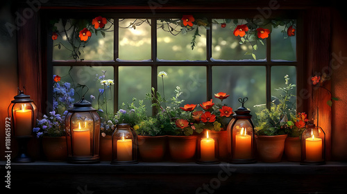 Candles Glow by Window with...