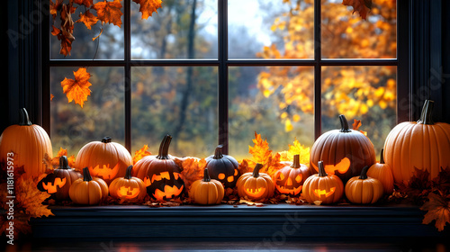 Pumpkins Glow by Window: Au...