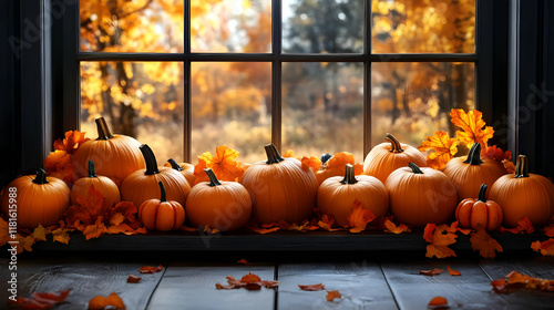 Pumpkins & Autumn Leaves De...