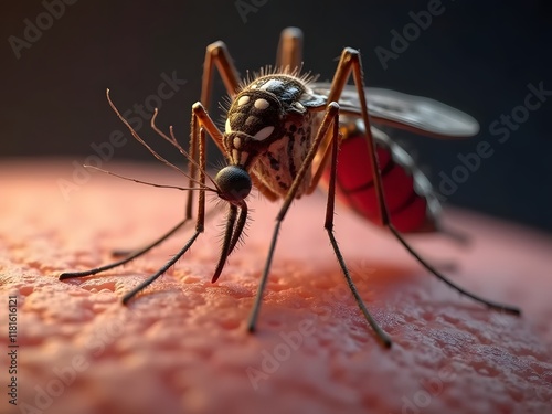 Photo of Dengue fever, a mosquito bites white boy's arm