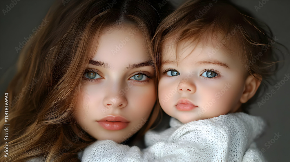 Sister Holds Baby, Sharing a Tender Moment Together Closely Sister Holds Baby, Sharing a Tender Moment Together Closely